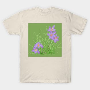 Crocus Flowers on Soft Green T-Shirt